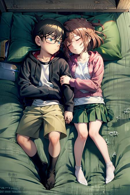 00288-3559682603-masterpiece, best quality,1girl, 1boy, glasses, hug, skirt, black hair, brown hair, socks, closed eyes, hetero, hood, shorts, ho.png